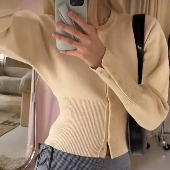 Damen Strickjacke kurz elegant mit Rippenstruktur (5)