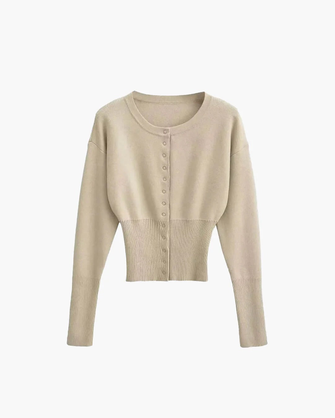 Damen Strickjacke kurz elegant mit Rippenstruktur in Beige