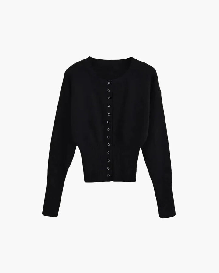 Damen Strickjacke kurz elegant mit Rippenstruktur in Schwarz