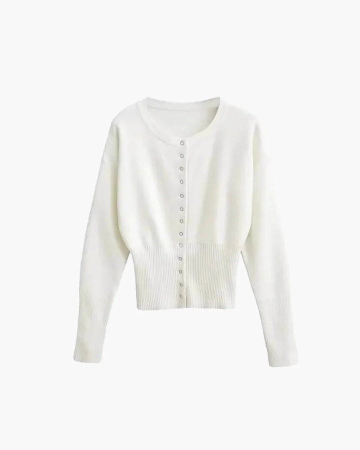 Damen Strickjacke kurz elegant mit Rippenstruktur in Weiß