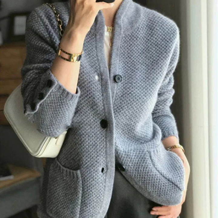 Damen Strickjacke lang für zeitlose Eleganz in Blau