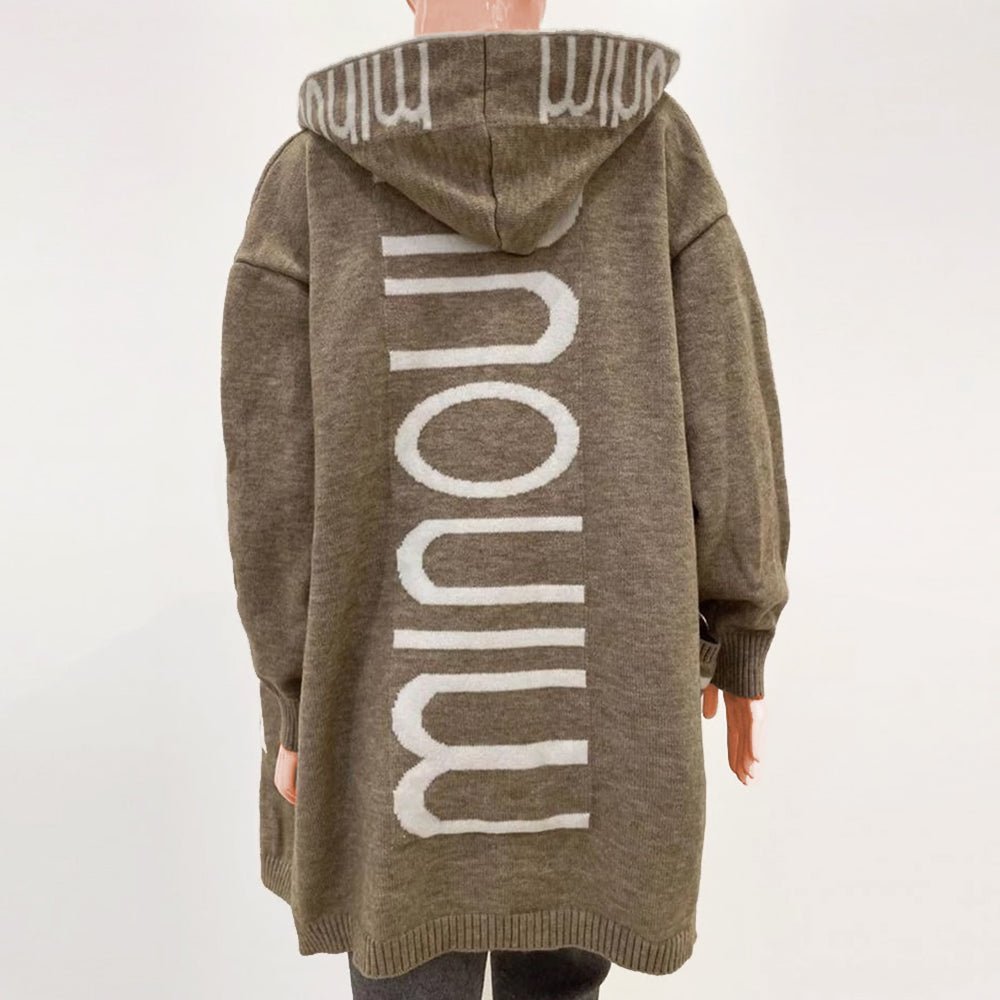 Damen Strickjacke lang mit Kapuze (2)