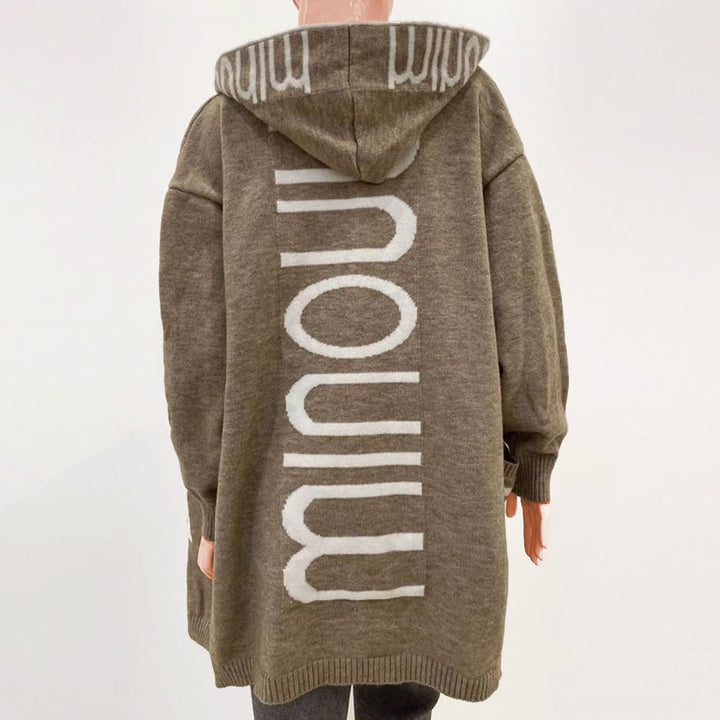 Damen Strickjacke lang mit Kapuze (2)