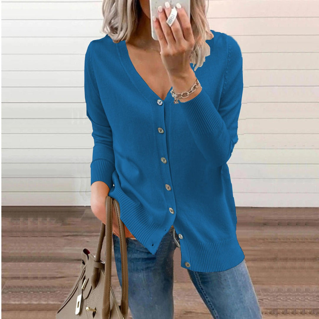Damen Strickjacke Langarm mit V-Ausschnitt in Blau