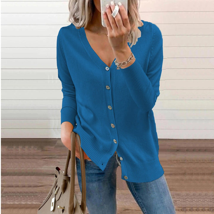Damen Strickjacke Langarm mit V-Ausschnitt in Blau