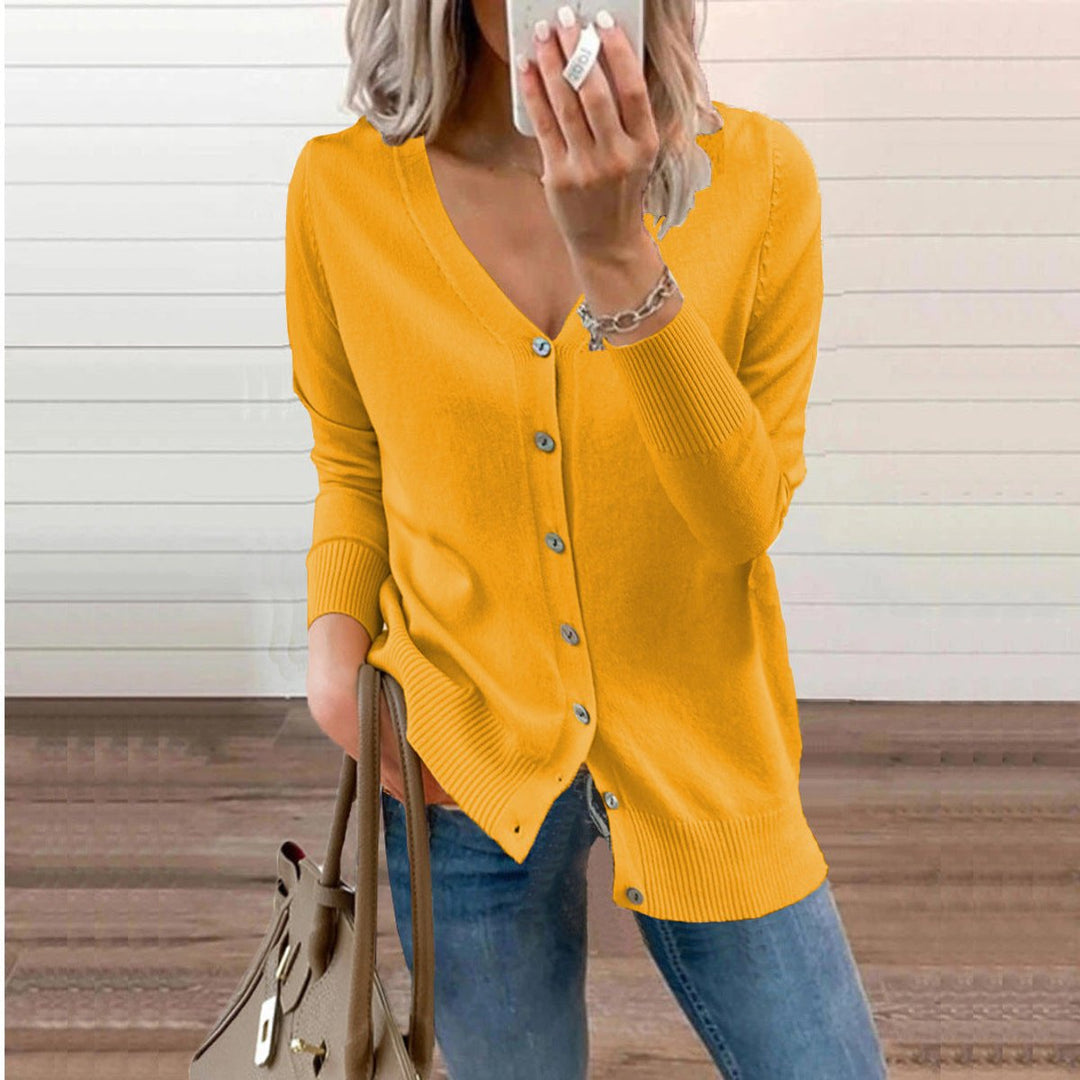 Damen Strickjacke Langarm mit V-Ausschnitt in Gelb