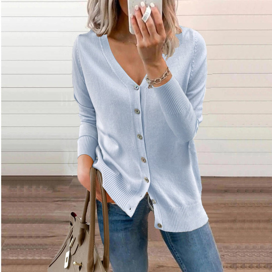 Damen Strickjacke Langarm mit V-Ausschnitt in Himmelblau