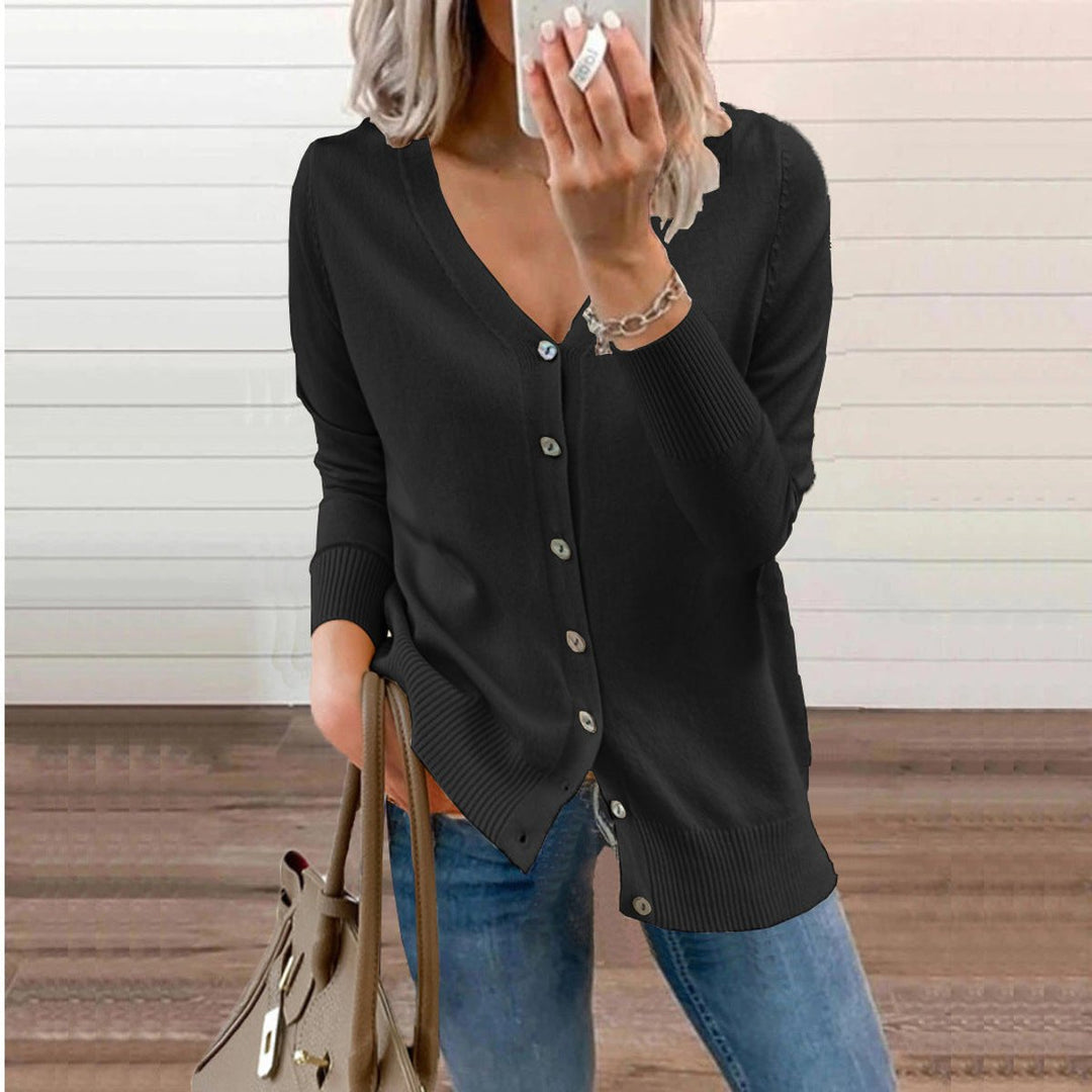 Damen Strickjacke Langarm mit V-Ausschnitt in Schwarz