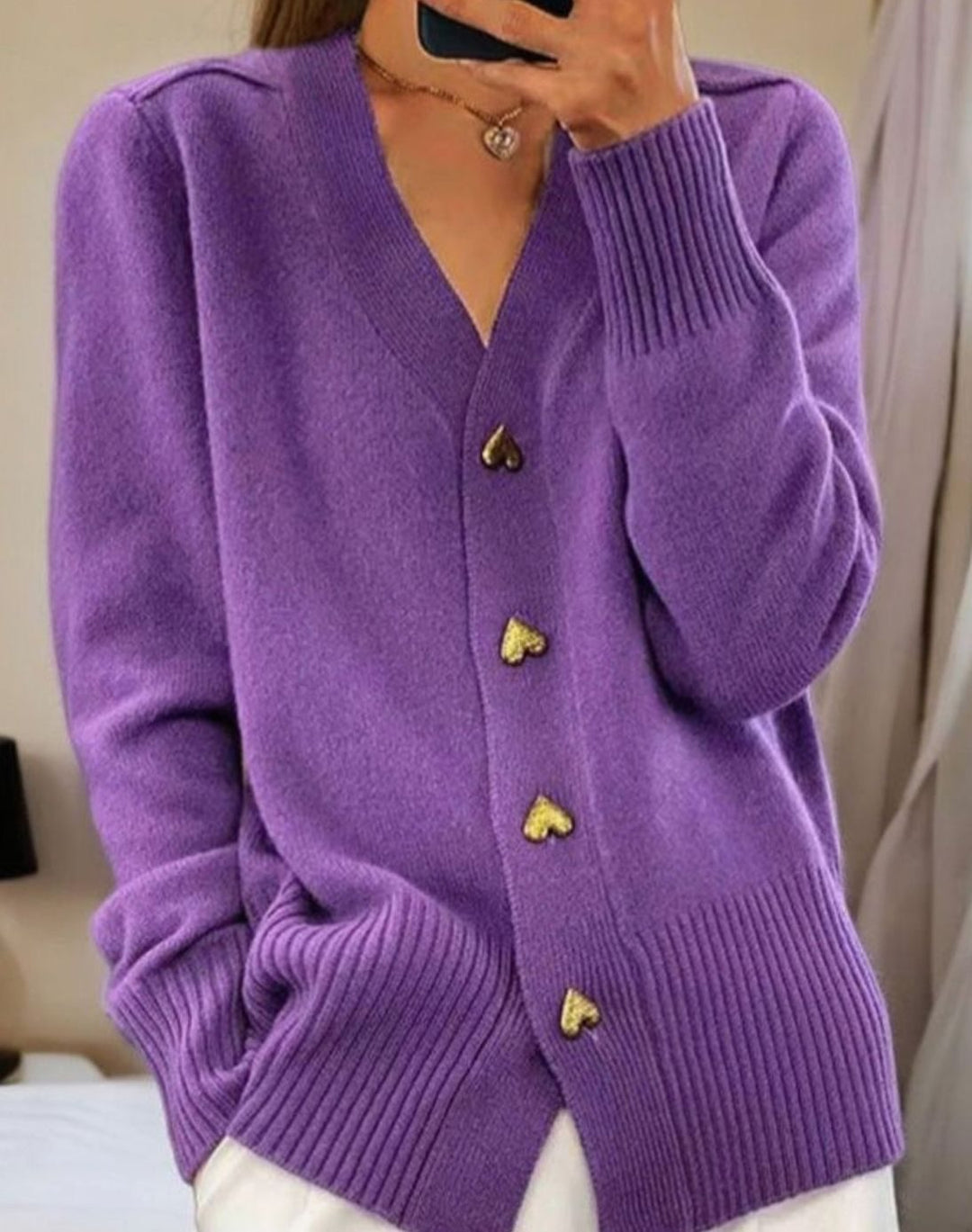 Damen Strickjacke Langarm Rippstrick zum Kombinieren in Lila