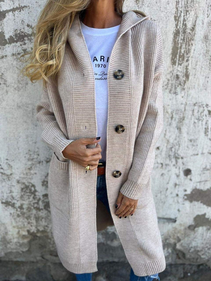 Damen Strickjacke Longline mit Kapuze