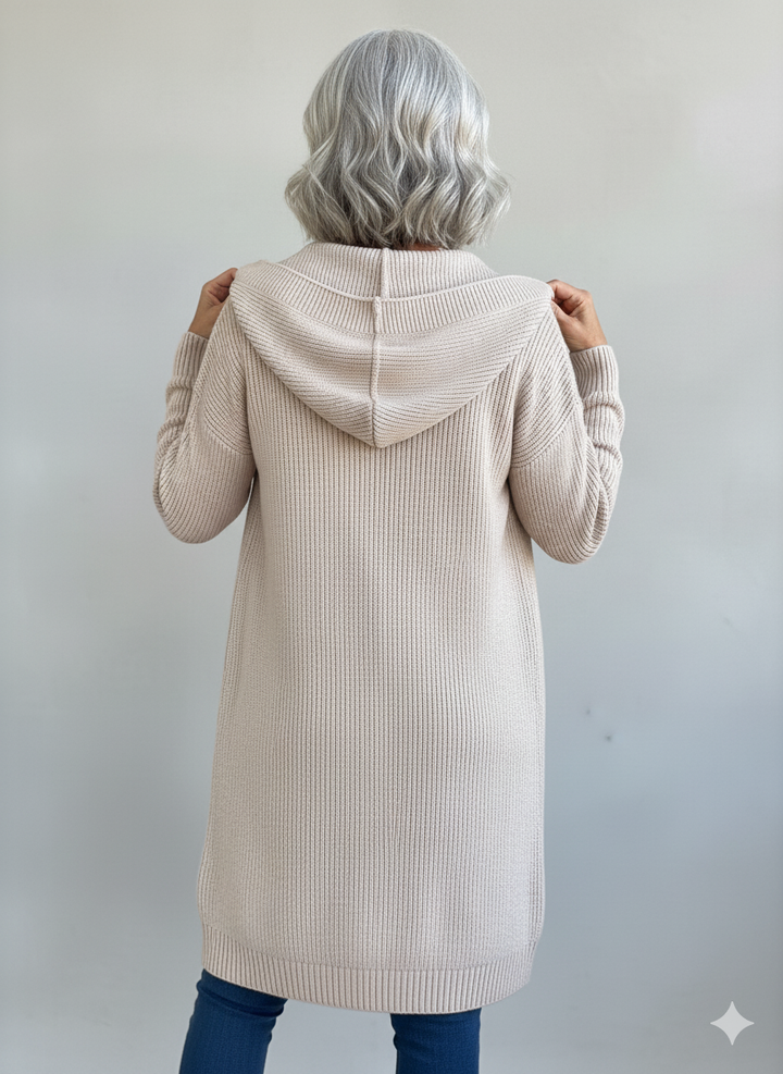 Damen Strickjacke Longline mit Kapuze (3)