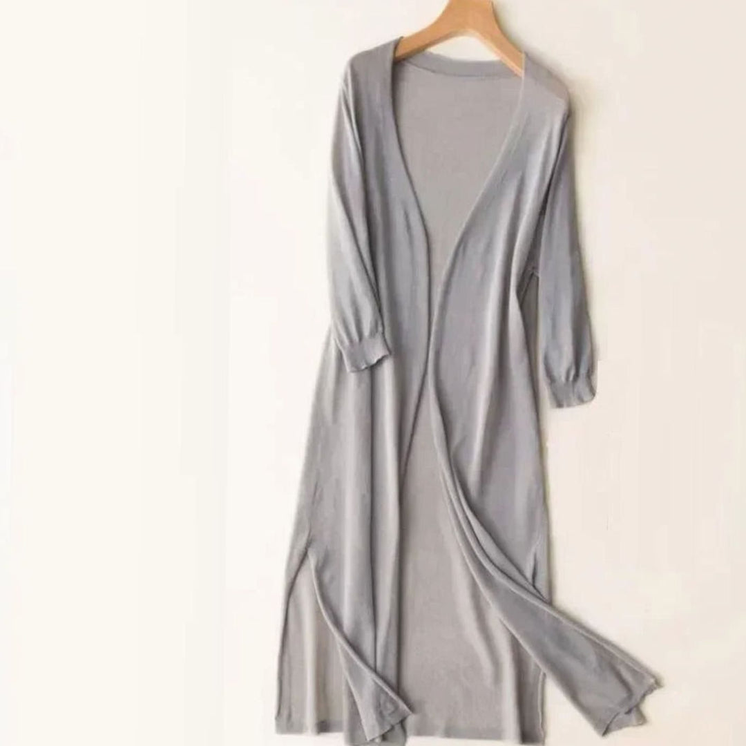 Damen Strickjacke Maxi fließend zum Überziehen in Grau