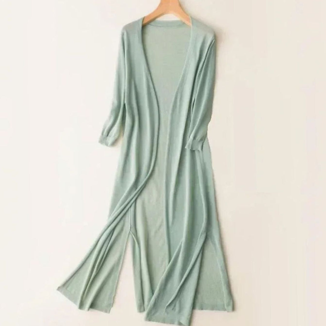 Damen Strickjacke Maxi fließend zum Überziehen in Grün