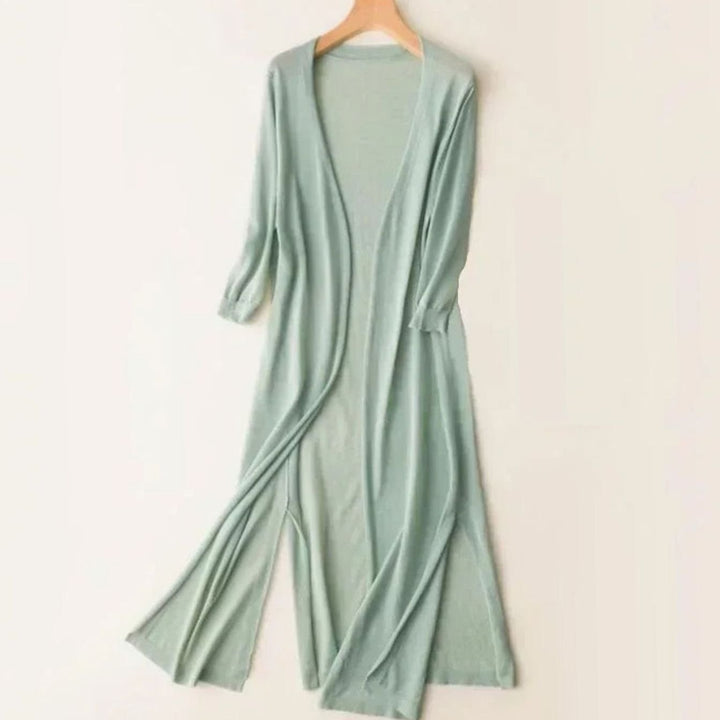 Damen Strickjacke Maxi fließend zum Überziehen in Grün