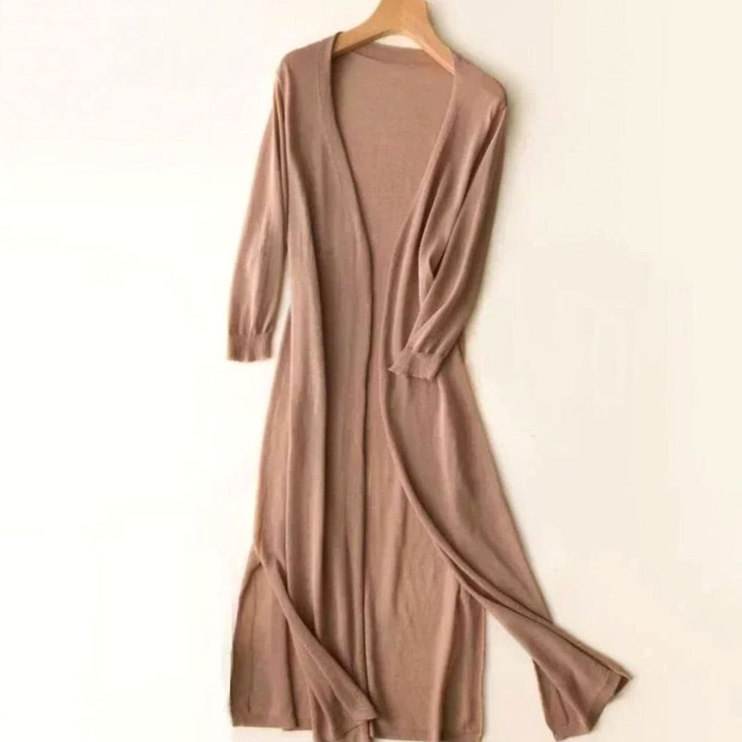Damen Strickjacke Maxi fließend zum Überziehen in Mocha