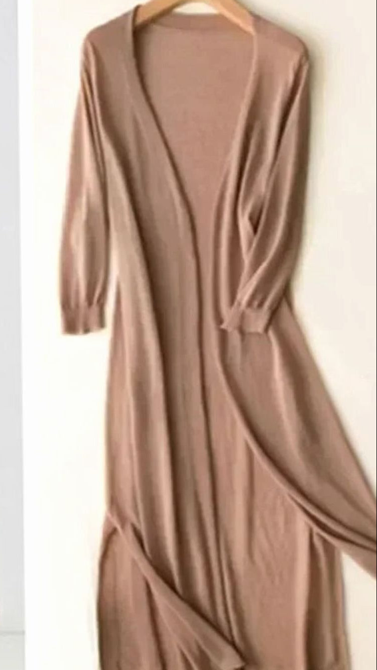 Damen Strickjacke Maxi zum Überziehen in Cafe