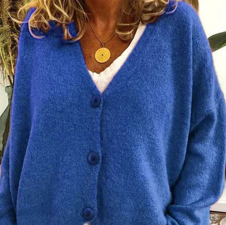 Damen Strickjacke mit elegantem V-Ausschnitt in Blau