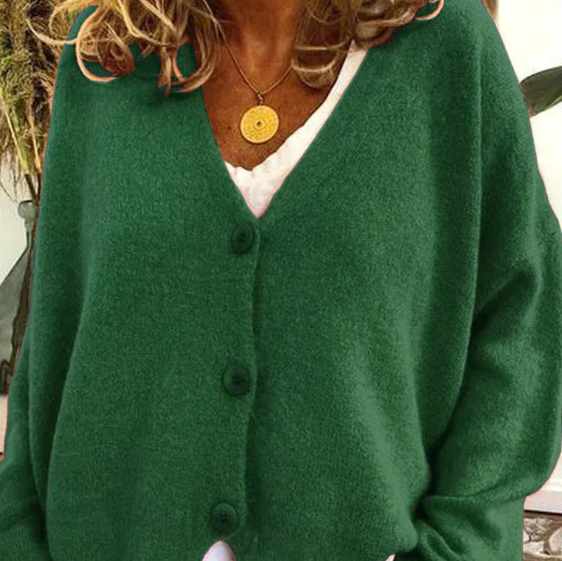 Damen Strickjacke mit elegantem V-Ausschnitt in Dunkelgrün