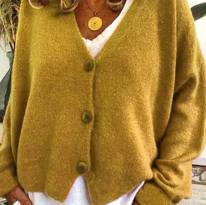 Damen Strickjacke mit elegantem V-Ausschnitt in Gelb