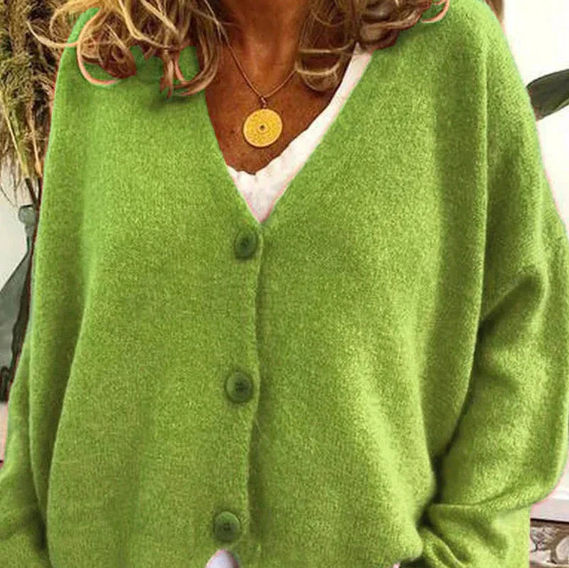 Damen Strickjacke mit elegantem V-Ausschnitt in Hellgrün