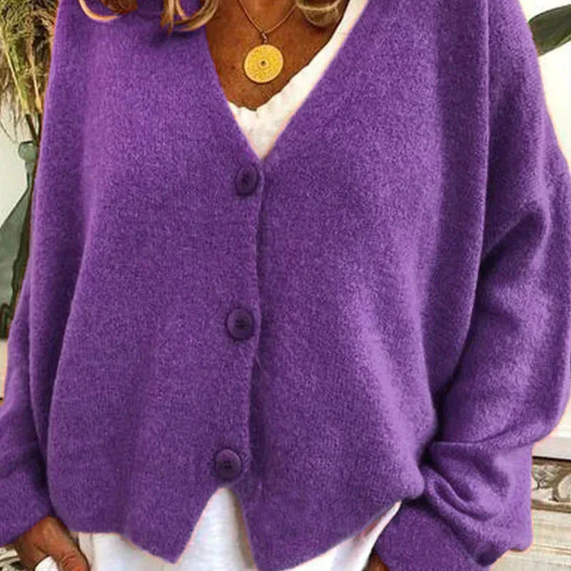 Damen Strickjacke mit elegantem V-Ausschnitt in Lila