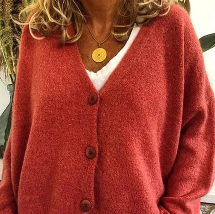 Damen Strickjacke mit elegantem V-Ausschnitt in Mandarine-Orange