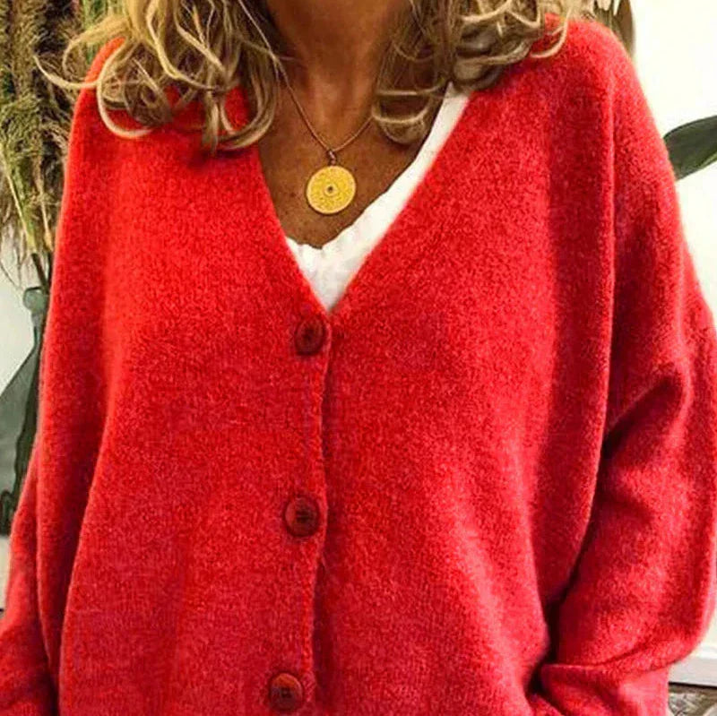 Damen Strickjacke mit elegantem V-Ausschnitt in Rot