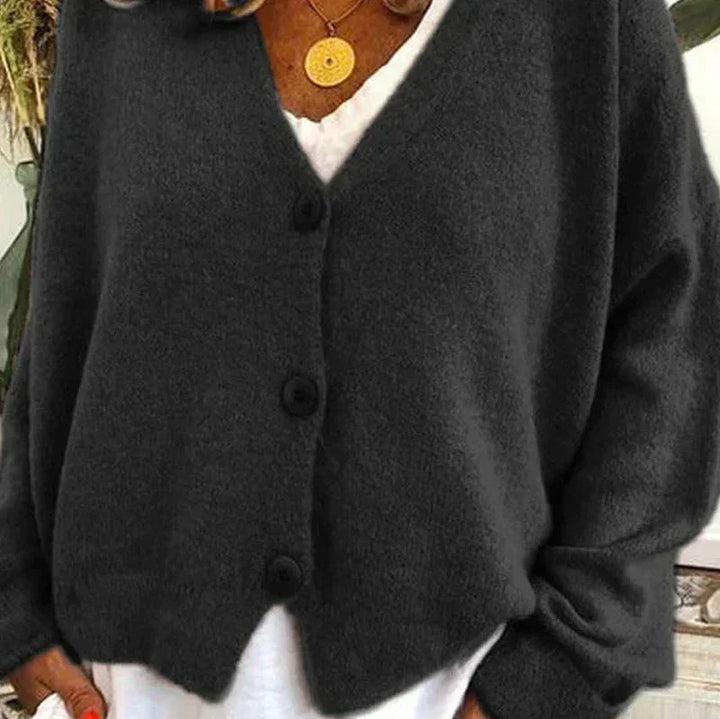 Damen Strickjacke mit elegantem V-Ausschnitt in Schwarz