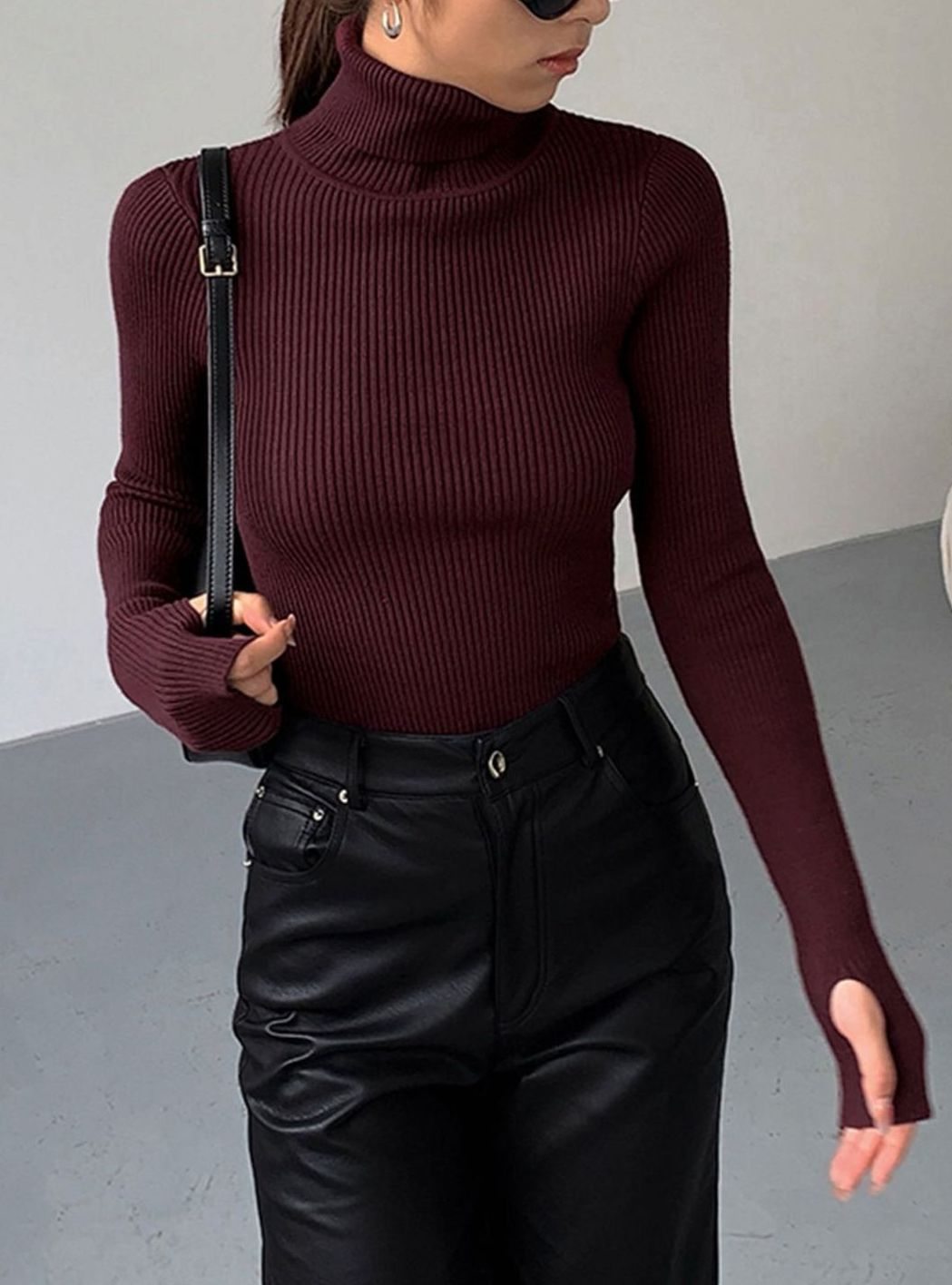 Damen Strickjacke mit geripptem Rollkragen (4)