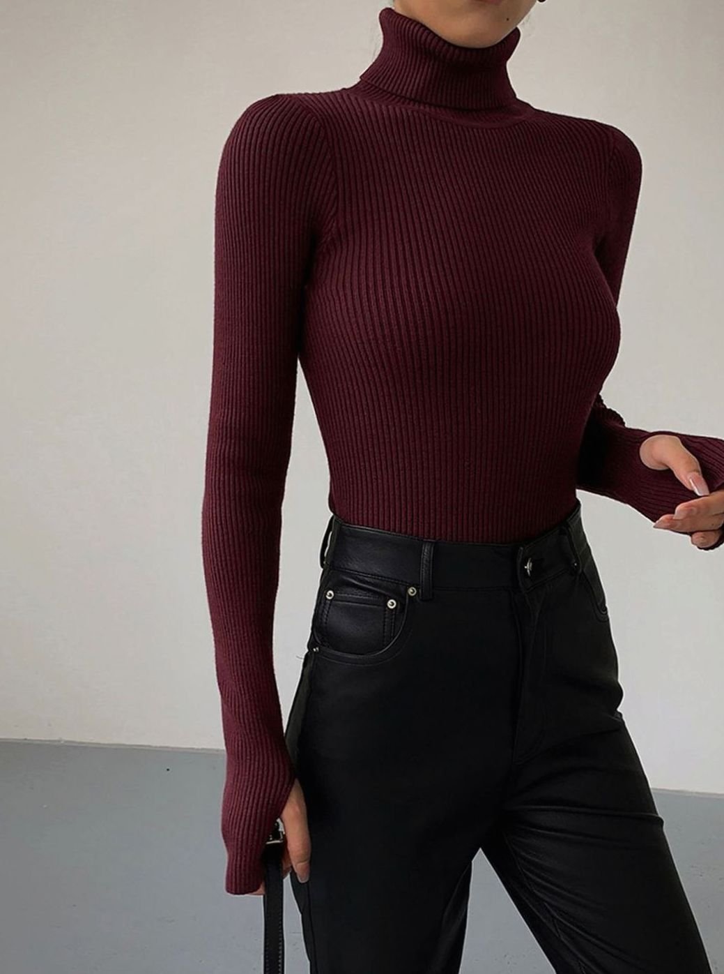 Damen Strickjacke mit geripptem Rollkragen (5)