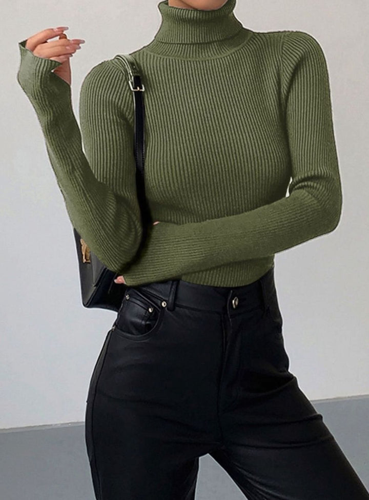Damen Strickjacke mit geripptem Rollkragen in Grün