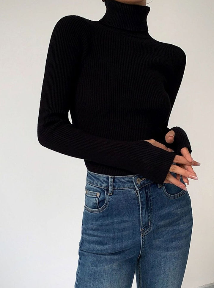 Damen Strickjacke mit geripptem Rollkragen in Schwarz