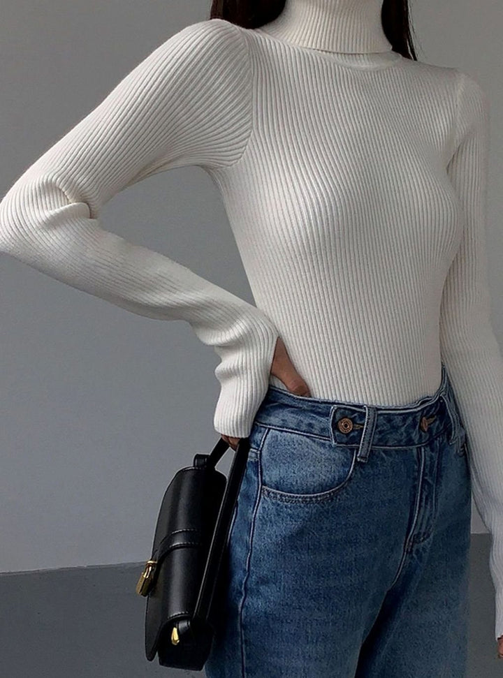 Damen Strickjacke mit geripptem Rollkragen in Weiß