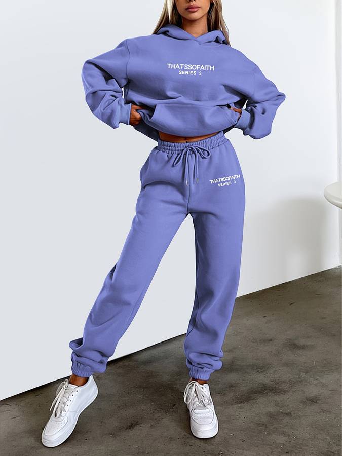 Damen Strickjacke mit Jogginghose im Freizeitstil in Violettblau 1