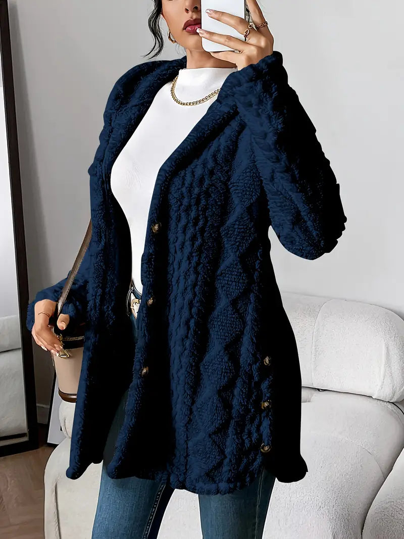 Damen Strickjacke mit Kapuze im Strukturlook in Dunkelblau