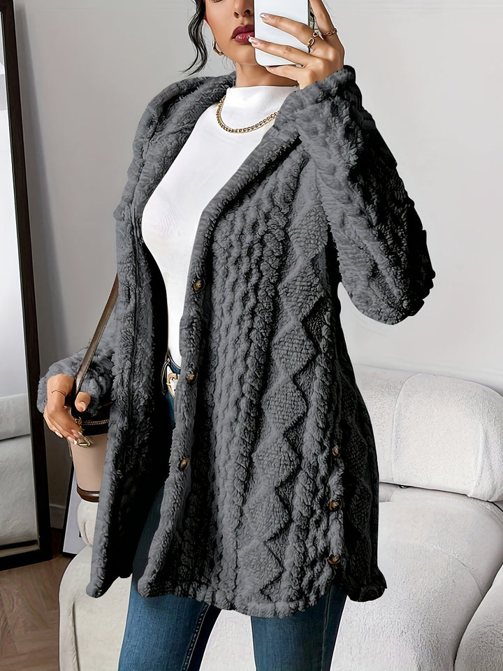 Damen Strickjacke mit Kapuze im Strukturlook in Grau