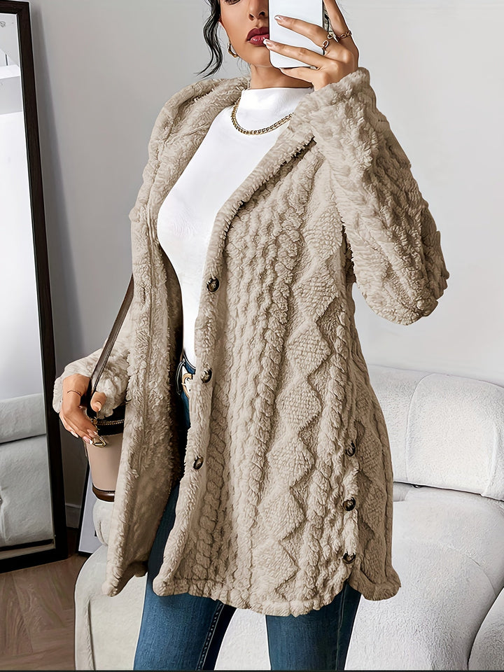Damen Strickjacke mit Kapuze im Strukturlook in Khaki