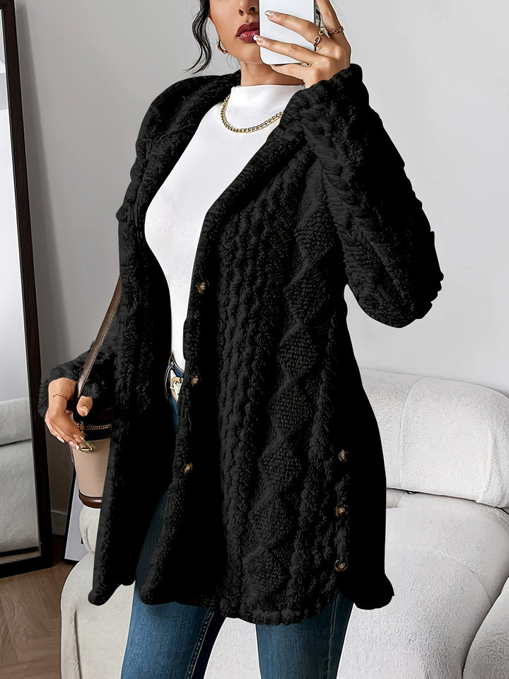 Damen Strickjacke mit Kapuze im Strukturlook in Schwarz