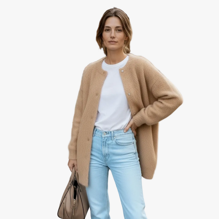 Damen Strickjacke mit Knöpfen zum Lagenlook