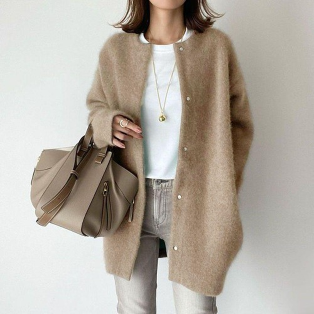 Damen Strickjacke mit Knöpfen zum Lagenlook in Beige