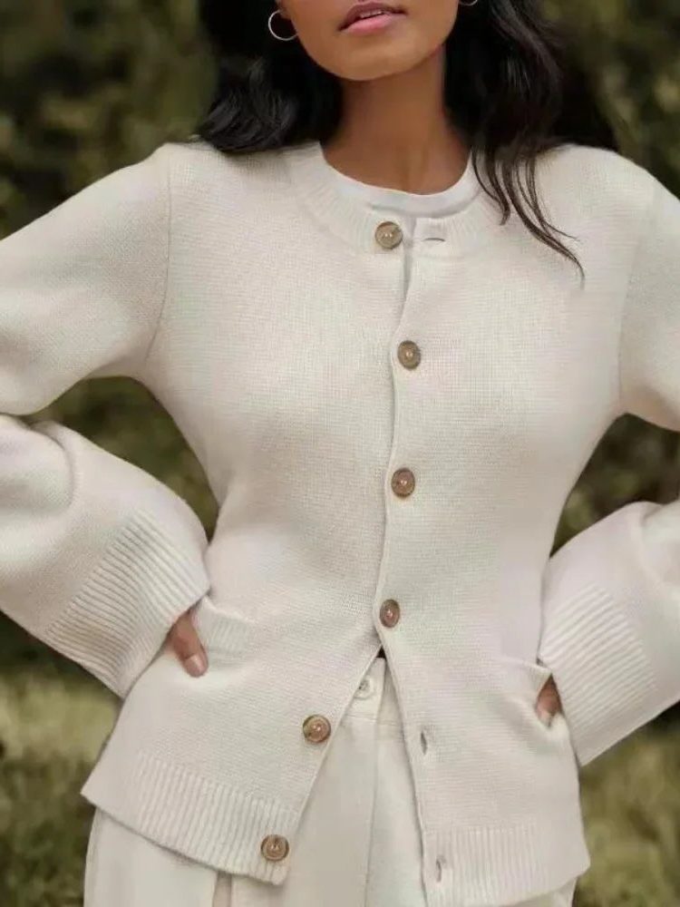 Damen Strickjacke mit Knopfleiste im Relaxed-Fit in Beige