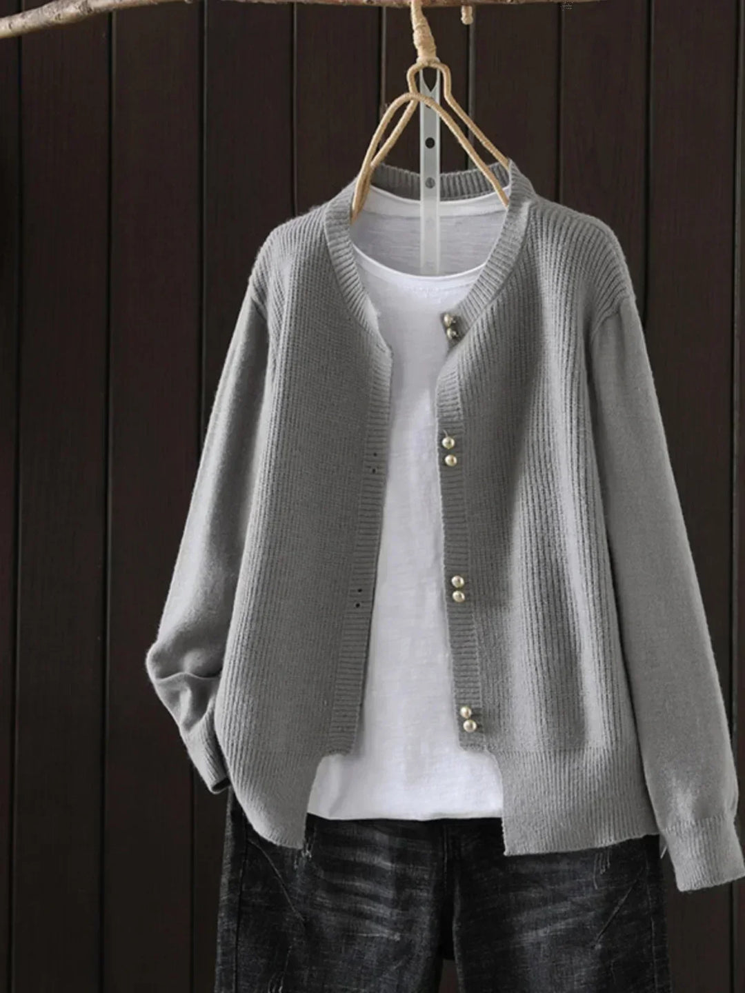 Damen Strickjacke mit lässigem Schnitt für Herbst in Grau