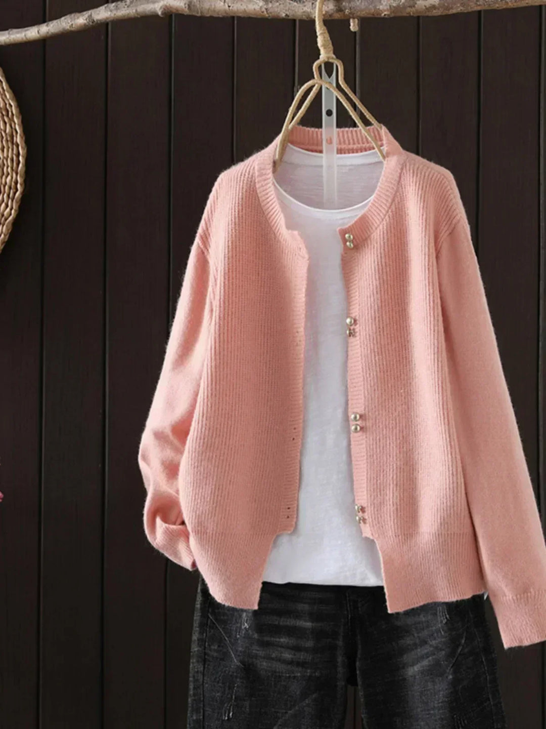 Damen Strickjacke mit lässigem Schnitt für Herbst in Rosa