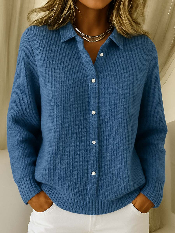 Damen Strickjacke mit Reverskragen und Knopfleiste in Marineblau