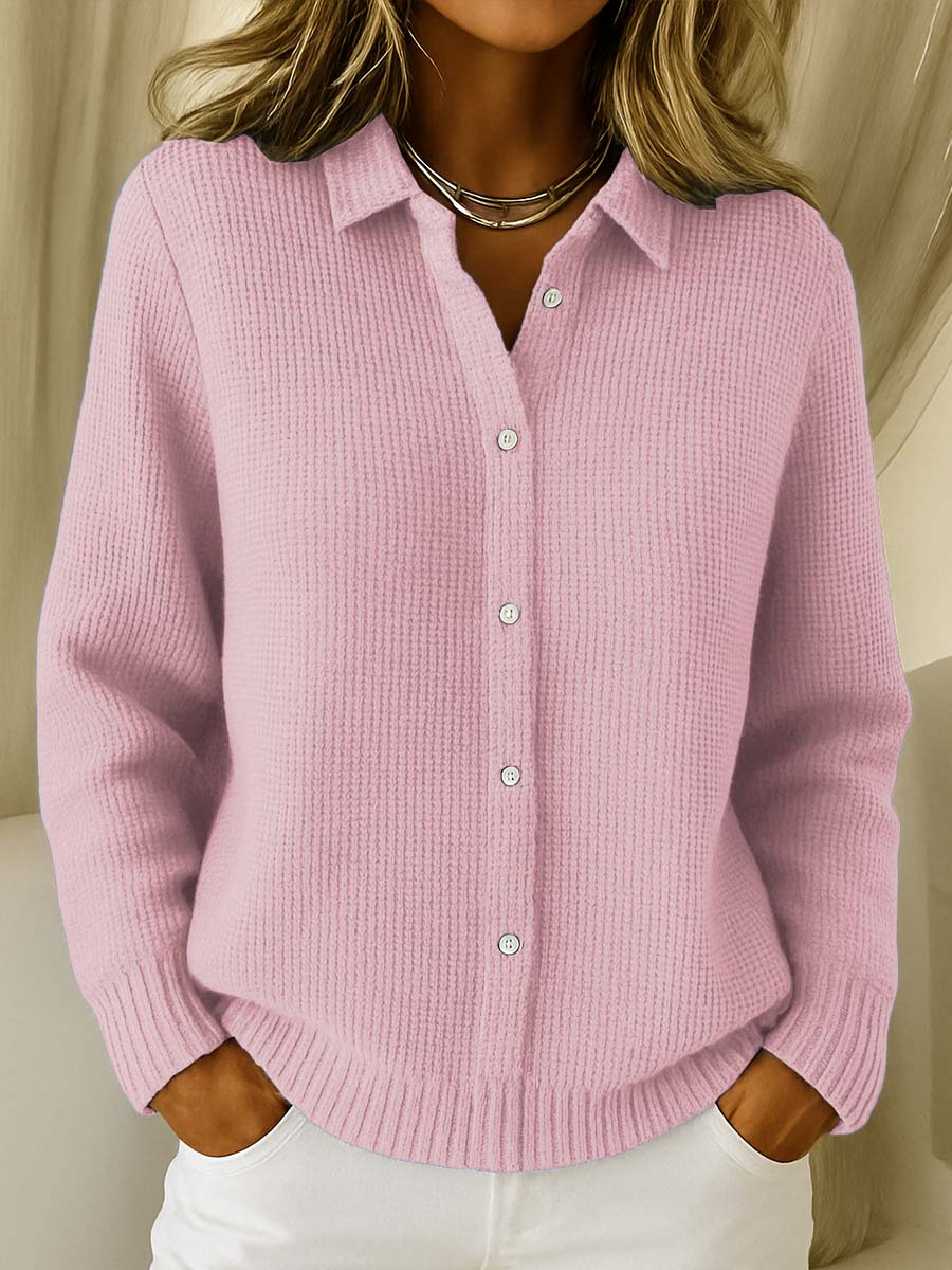 Damen Strickjacke mit Reverskragen und Knopfleiste in Rosa
