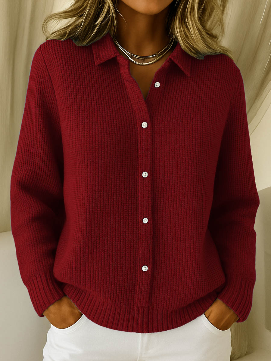 Damen Strickjacke mit Reverskragen und Knopfleiste in Rot