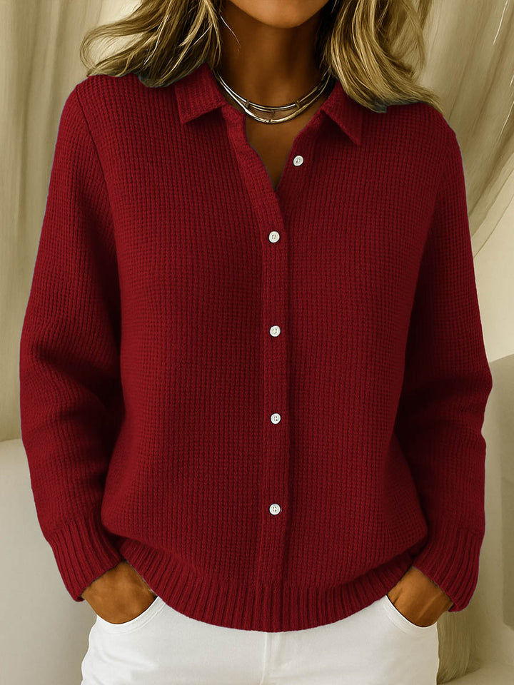Damen Strickjacke mit Reverskragen und Knopfleiste in Rot