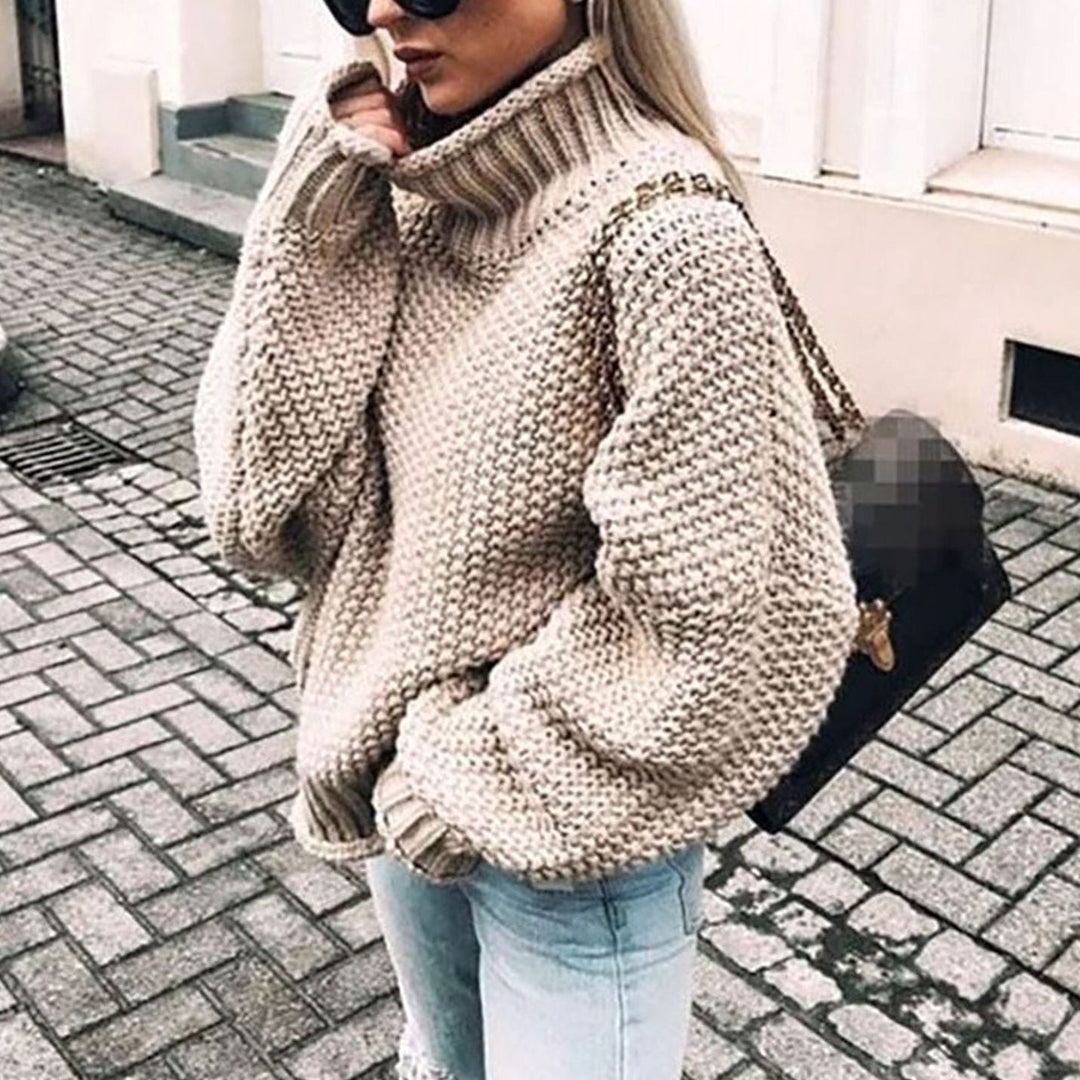 Damen Strickjacke mit Rollkragen zu Weihnachten in Khaki