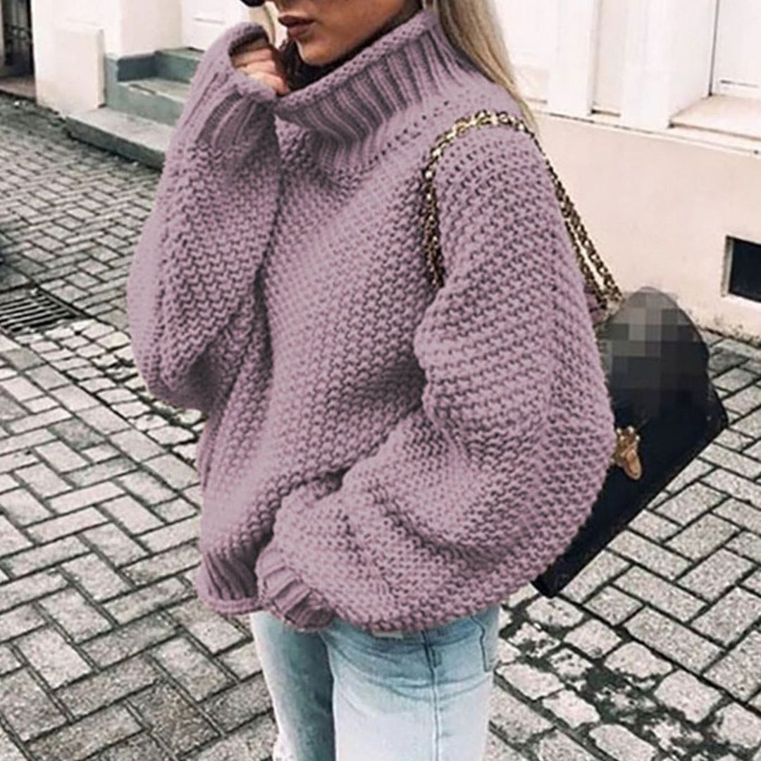Damen Strickjacke mit Rollkragen zu Weihnachten in Lila