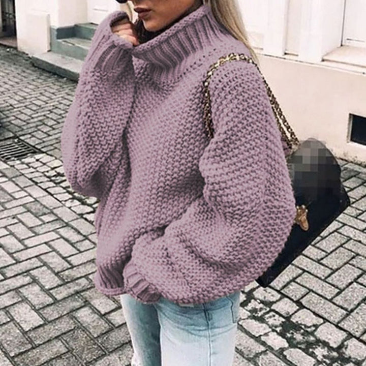 Damen Strickjacke mit Rollkragen zu Weihnachten in Lila